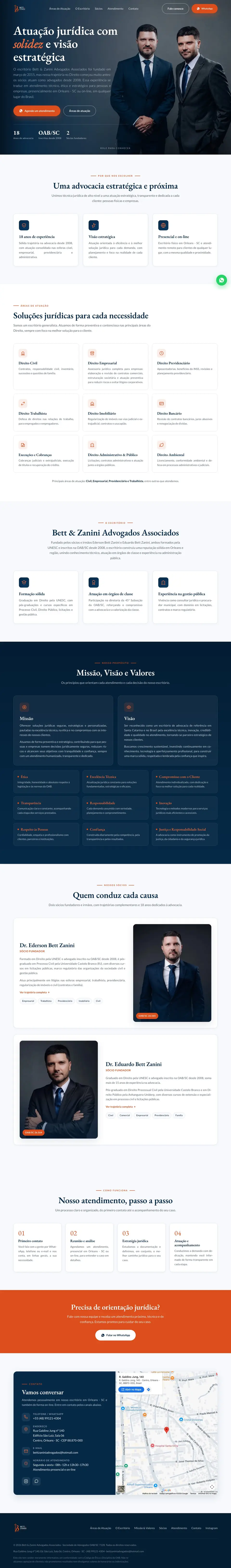 Captura de tela da página completa do site Bett & Zanini Advogados, criado pela Ultra Sites