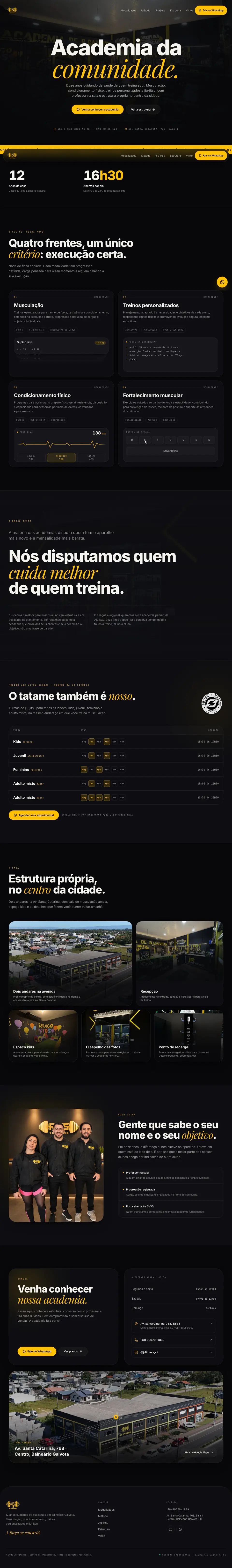 Captura de tela da página completa do site JR Fitness, criado pela Ultra Sites