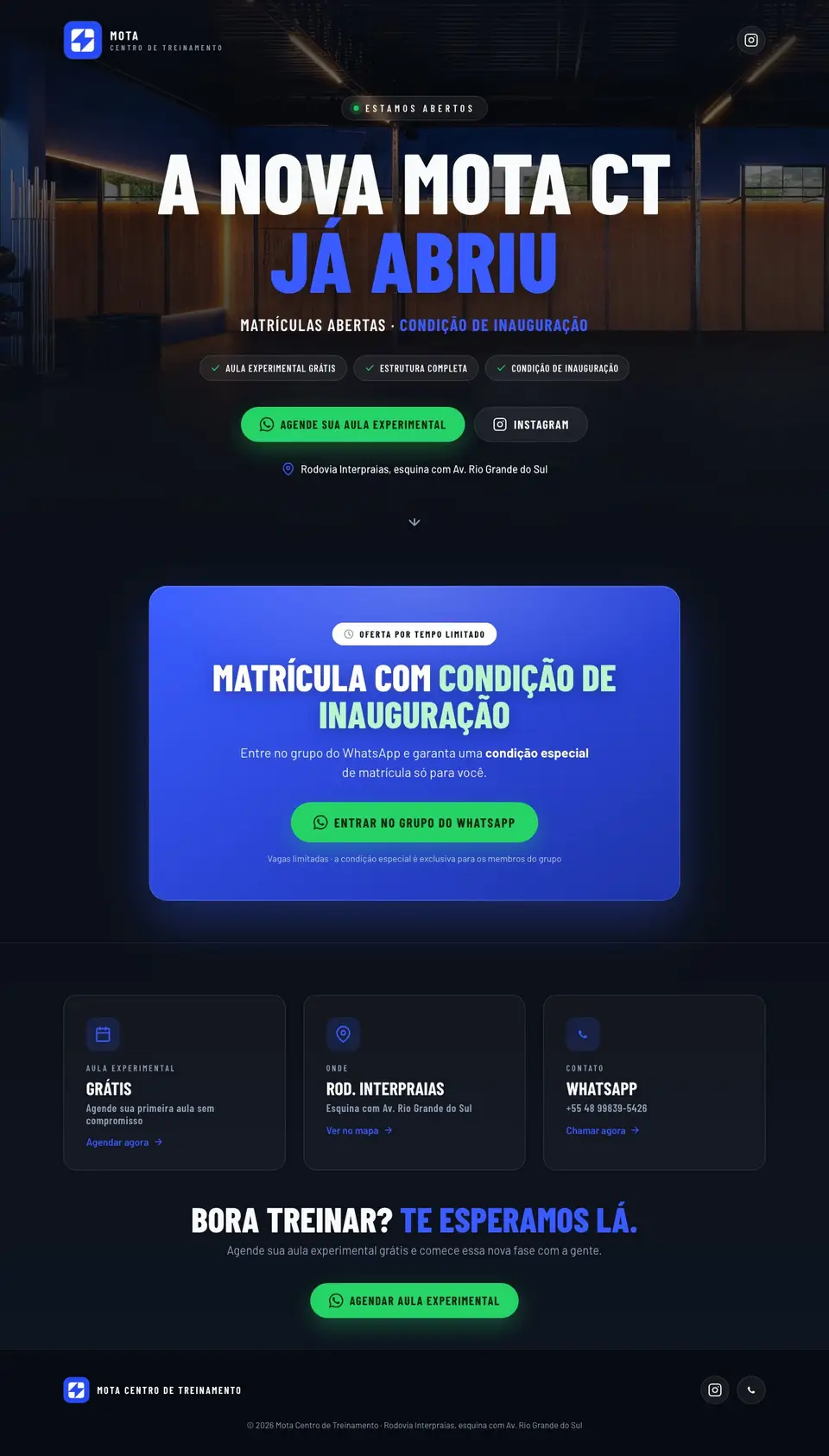 Captura de tela da página completa do site Mota CT, criado pela Ultra Sites