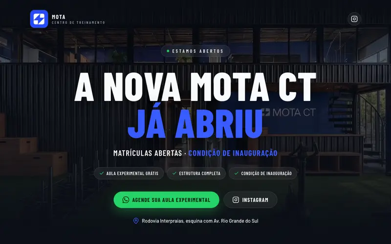 Página inicial do site Mota CT