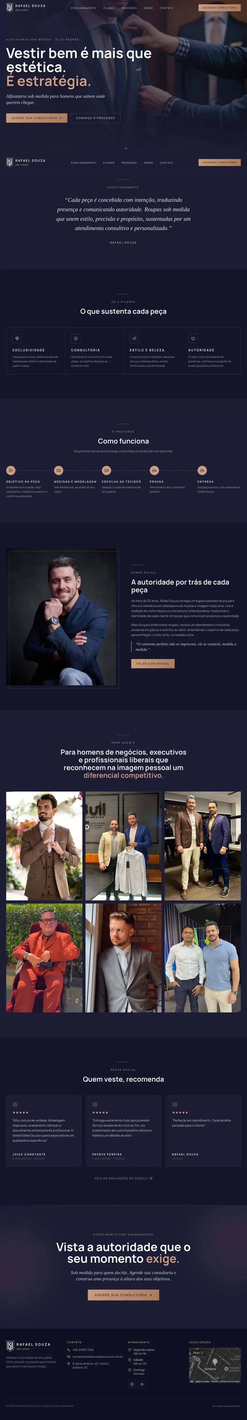 Captura de tela da página completa do site Rafael Souza Alta Costura, criado pela Ultra Sites