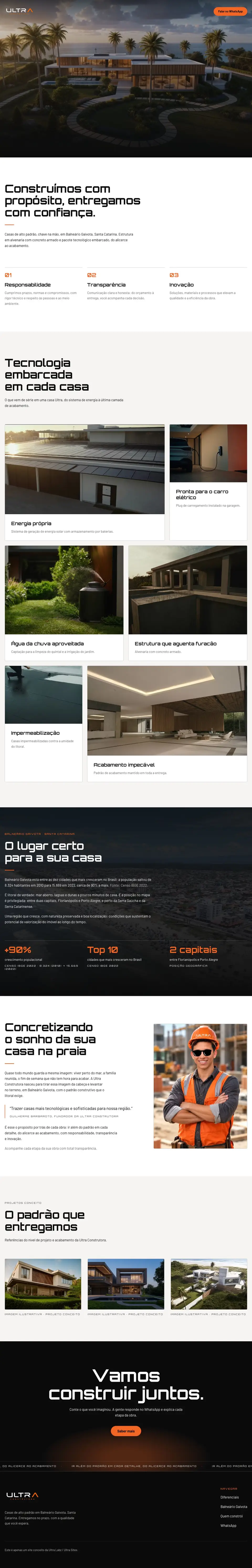 Captura de tela da página completa do site Ultra Construtora, criado pela Ultra Sites