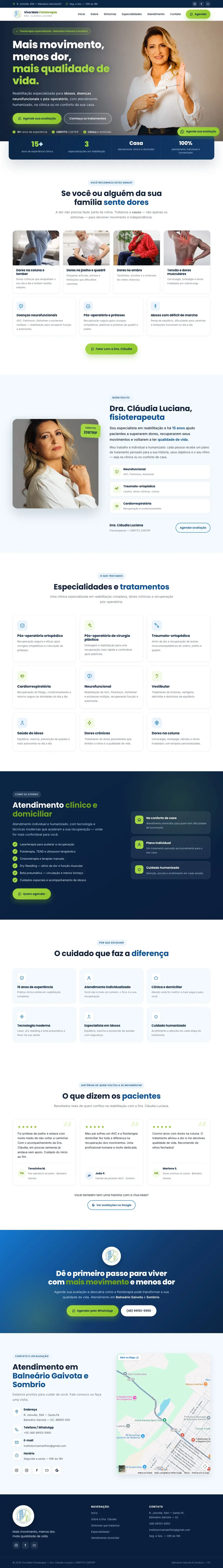Captura de tela da página completa do site Viva Mais Fisioterapia, criado pela Ultra Sites