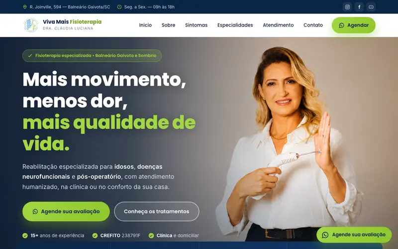 Página inicial do site Viva Mais Fisioterapia